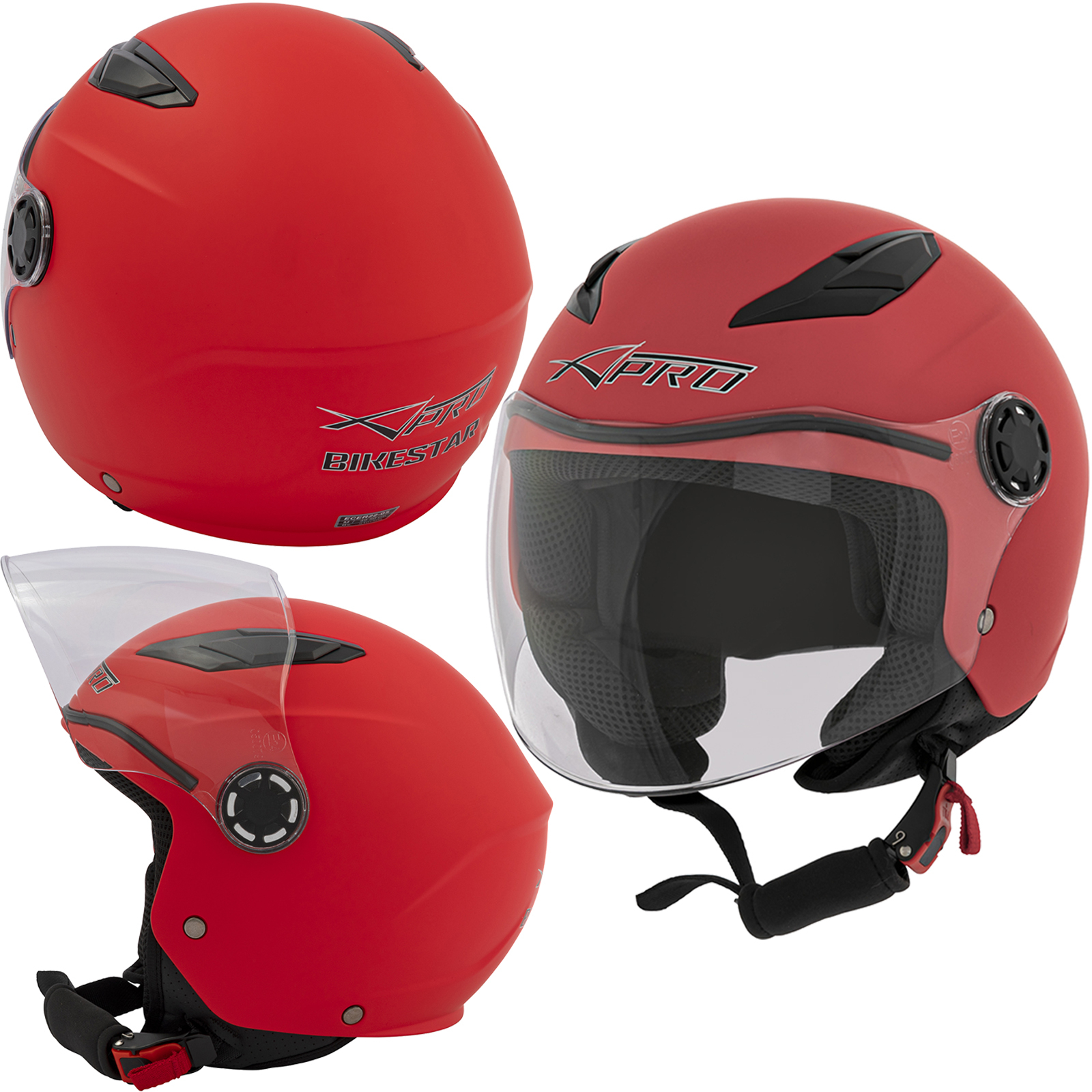 Abbigliamento Moto e Accessori - Casco Scooter Moto Ragazzo Bambino  Protettivo ECE 22 06 Certificato Rosso Opaco