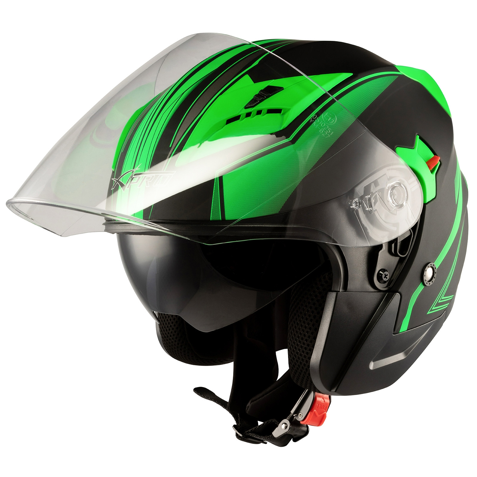 Abbigliamento Moto e Accessori - Jet Casco Moto Visiera Doppia Scooter ECE  22-06 Certificato Nero Opaco Verde