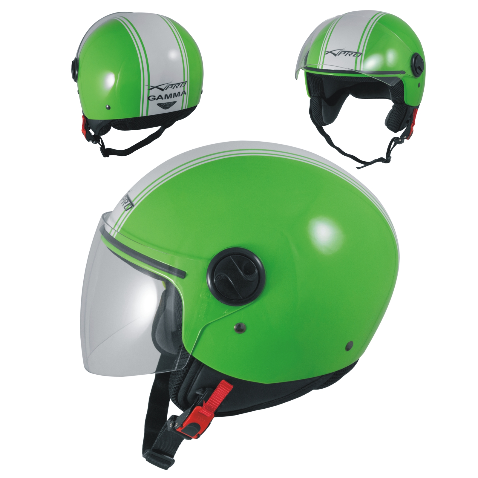 Abbigliamento Moto e Accessori - Casco Jet Scooter Moto Quad Omologato ECE  22 Visiera Verde Gamma Sonicmoto